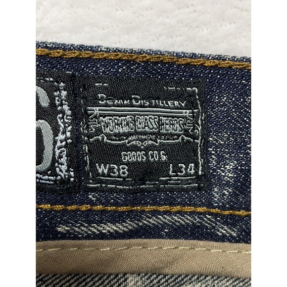 The Hertage By America Men's W38 L34 Patched Distressed Skinny Jeans Acid Wash - Picture 14 of 17